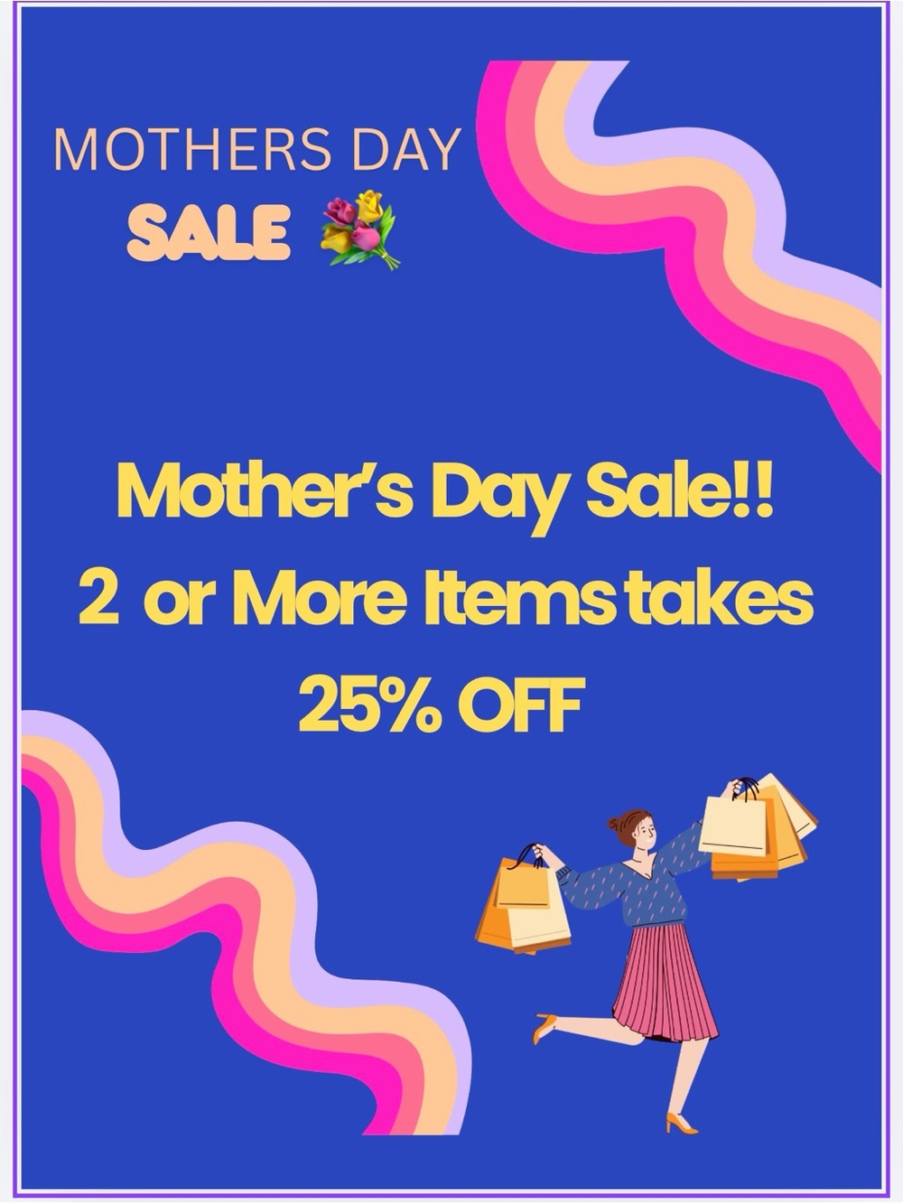 Mother's Day Sale Graphic - Blue & Yellow Promotional Poster